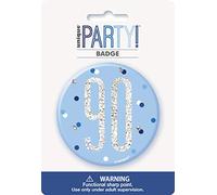 90th Glitz Blue & Silver Birthday Badge - Perfect Celebration Accessory for the Special Day - 1 Pc