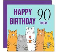 90th Happy Birthday Card - Cute Cats Birthday Card for 90 Year old Ninety Ninetieth