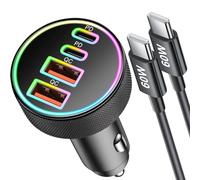 90W 4-Port USB C Car Charger + Type-C Cable for iPhone 16 16e 15 Pro Max, Samsung Galaxy S25/S24/S23, iPad, Android Phone, Dual 45W Super Fast Car Cigarette Lighter USB Charger Adapter 12V Socket