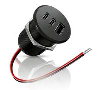 90W All-Aluminum RV USB Outlet 12V/24V 3 Charging Ports, GIBBAB 2 36W PD3.0 Type-C+18W QC3.0 Fast Charging Socket, Recessed Mount Car Charger Cigarette Lighter Replacement for Camper Trailer Boat Van