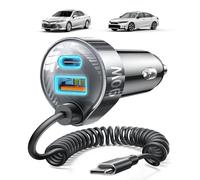 90W Cigarette Lighter USB Charger【3.3ft for Tidy Space】,Super Fast USB C Car Charger with 45W Super Fast Charging Coild Cable Fit iPhone 17 16 15 Air Pro Max Plus,Samsung Galaxy S25/24,Android