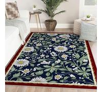 90x150 Area Rugs for Living Room Navy Daisy Floral Machine Washable Non Slip Vintage William Morris Rugs Low Pile Lightweight Chenille Print Rug for Bedroom Dining Room Home Office