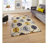 (90x150cm) Hong Kong HK 7526 Modern Pattern Rugs in Grey Yellow Geometric Soft Acrylic Mats