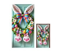90x180cm Easter Door Cover - Bunny Wreath Door Curtain With Rabbit Design | Large Holiday Decoration Banner With Spring Floral Elements | Reusable Polyester Easter Backdrop