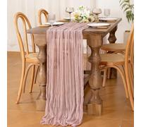90x300cm Light Pink Cheesecloth Table Runner, Gauze Fabric Table Runner, Semi-Sheer Wedding Table Square Runner, Boho Table Runners for Wedding Table Decorations Birthday Holiday Party