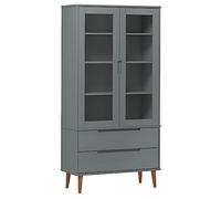 90x35x175 cm, Solid Wood Pine Vitrine Cabinet MOLDE Grey with Ample Storage Space, Varnish Finish, and Solid Pine Wood for a Scandinavian Design