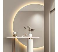 90x60cm LED Backlit Bathroom Mirror Anti-Fog Smart Makeup Mirror 3 Color Modes Frameless Half-Moon Design for Wall Decoration