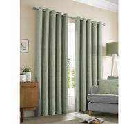 (90x90", Green) Sundour Amberley Eyelet Ring Top Curtains Chenille Curtain Pair