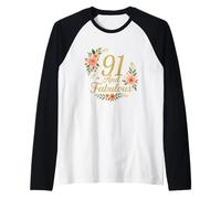 91 And Fabulous Floral 91st Birthday Celebration Funny Raglan Baseball Tee