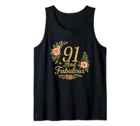 91 And Fabulous Floral 91st Birthday Celebration Funny Tank Top