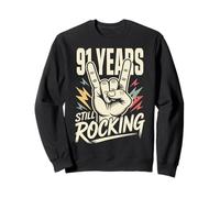 91 Years Still Rocking 91st Birthday Funny 91 Rocker Biker Sweatshirt