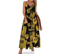 911 Dispatcher U.S Flag with Heart Women's Maxi Dress Sexy Spaghetti Strap CutFlowy Swing Long Dresses