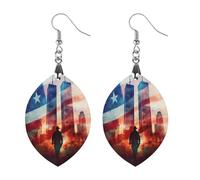 911 Tragedy Picture Artistic Wooden Earrings Pendant Vintage Earring Hooks Trendy Vacation Dangle Boho Eardrop Apricot Shaped