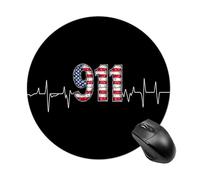 911 Vintage USA Flag Heartbeat EKG Mouse Pad Round Mousepads Desk Mat for Office Laptops