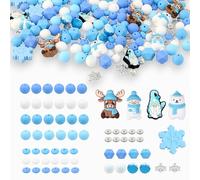 91pcs Frozen Winter Silicone Beads Set, DIY Holiday Craft Kit with Snowflake Charm for Pens, Keychains, Bracelets & DIY Jewelry Making