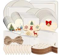 91PCS Unfinished Blank Wood Slices for Crafts, Unfinished Round Circles Square Wood Pieces,Wooden Hearts for Crafting,Pyrography Woodcraft Wooden Discs for Crafts Coasters DIY Decor Painting