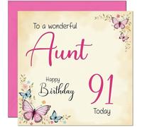 91st Aunt Birthday Card - Beautiful Butterfly Floral Aunts Birthday Card for 91 Year old Ninety One Ninety First