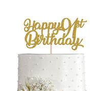 91st Birthday Cake Topper, Gold Glitter Cheers To 91 Years Party Decoration, Supply
