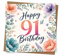 91st Birthday Card, Elegant Floral Design | Eye-catching greeting card; Elegant Floral artwork for a 91st birthday with a warm, memorable feel
