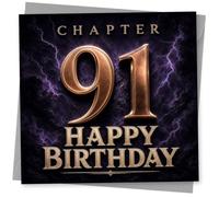 91st Birthday Card for Her, Chapter 91 Purple Lightning | Bold Chapter 91 design with dramatic purple lightning and gold-effect lettering-an impactful card for her 91st birthday.