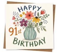 91st Birthday Card for Her, Floral Design | Eye-catching greeting card; Floral artwork for her on a 91st birthday with a warm, memorable feel