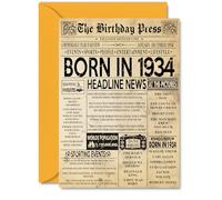 91st Birthday Card for Men Women - Bday Press Newspaper 1934 - Happy 91 Birthday Cards for Nanny Nan Grandma Grandad Husband Wife, A5 Bday Greeting Cards