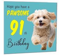 91st Birthday Card for Men Women Dog Pawsome Birthday Card for 91 Year old Woman Ladies Grandma Mum Aunt Nan Friend Sister Ninety One Ninety First Nanny