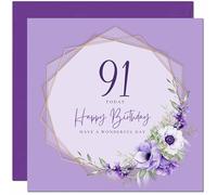 91st Birthday Card for Men women - Floral Beautiful Birthday Card for 91 Year old Woman Ladies Grandma Nan Mum Aunt Nan Friend Sister Ninety One Ninety First Nanny