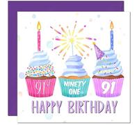 91st Birthday Card for Women Cute Cupcake Birthday Card for 91 Year old Woman Ladies Grandma Nan Mum Aunt Nan Friend Sister Ninety One Ninety First Nanny