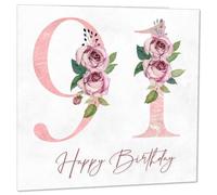 91st Birthday Card for Women - Floral 91st Birthday Cards for 91 year old woman Ninety One Ninety First Ladies Nan Grandma Mum Aunt Sister Mom Friend