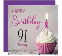 91st Birthday Card for Women Men Pink Grey Cupcake Birthday Card for 91 Year old Woman Ladies Grandma Nan Mum Aunt Nan Friend Sister Ninety One Ninety First Nanny