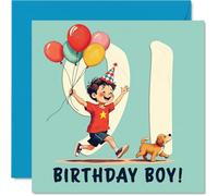91st Birthday Cards for Men - Balloon Boy - Happy Birthday Card for 91 Year Old Man Great Grandad Dad Grandpa Grandad, 145mm Bday Greeting Cards