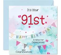 91st Birthday Cards for Men - Party Bunting - Happy Birthday Card for 91 Year Old Man Great Grandad Dad Grandpa Grandad, 145mm Bday Greeting Cards