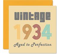 91st Birthday Cards for Men Women - Vintage 1934 Aged To Perfection - 91 Birthday Card Funny for Her Him, 145mm Greeting Cards Great Grandad Grandma Granny Nanny Nan