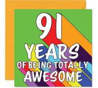 91st Birthday Cards for Women Men - Rainbow Awesome - Happy Birthday Card for 91 Year Old Woman Man Uncle Wife Auntie Grandad, 145mm Bday Greeting Cards