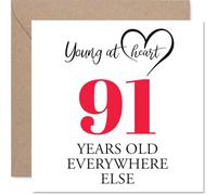 91st Birthday Cards for Men Women - Young at Heart - Happy Birthday Card for 91 Year Old Man Woman Husband Dad Grandma Nanny, 145mm Bday Greeting Cards