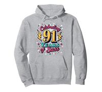 91st Birthday Gift: Celebrating Years of Sass Pullover Hoodie, Adult Unisex, Heather Grey, M