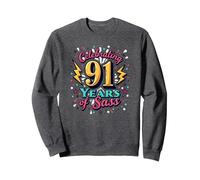 91st Birthday Gift: Celebrating Years of Sass Sweatshirt, Adult Unisex, Dark Heather Grey, XL