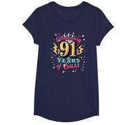 91st Birthday Gift: Celebrating Years of Sass T-Shirt, Girls, Navy, Large