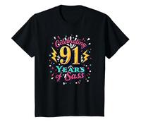 91st Birthday Gift: Celebrating Years of Sass T-Shirt, Kids, Black, 4 Years