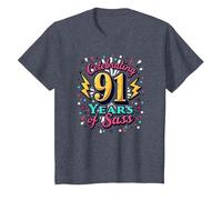 91st Birthday Gift: Celebrating Years of Sass T-Shirt, Kids, Heather Blue, 6 Years