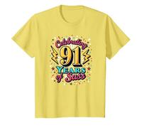 91st Birthday Gift: Celebrating Years of Sass T-Shirt, Kids, Lemon, 4 Years