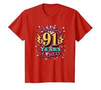 91st Birthday Gift: Celebrating Years of Sass T-Shirt, Kids, Red, 10 Years