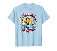 91st Birthday Gift: Celebrating Years of Sass T-Shirt, Men, Baby Blue, M