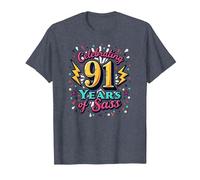 91st Birthday Gift: Celebrating Years of Sass T-Shirt, Men, Heather Blue, 3XL