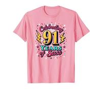 91st Birthday Gift: Celebrating Years of Sass T-Shirt, Men, Pink, L