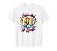 91st Birthday Gift: Celebrating Years of Sass T-Shirt, Men, White, M