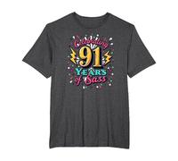 91st Birthday Gift: Celebrating Years of Sass T-Shirt, Men's Big and Tall, Dark Heather Grey, 3X Tall
