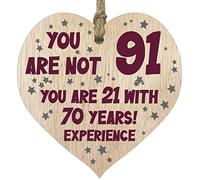 91st Birthday Gift For Women Men Wooden Heart Plaque, Light Wood Sign Keepsake, Happy Birthday Mum, Grandma, Dad, Husband, Wife, Uncle, Mum Gifts From Son, Nan, Grandad Birthday Present