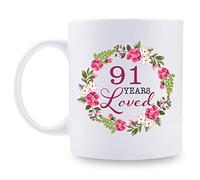 91st Birthday Gifts for Women - 91 Years Loved with A Garland Birthday Mug - 91 Year Old Present Ideas for Grandma, Mom, Daughter, Sister, Wife, Friend, Cousin, Aunt, Coworker - 11 oz Coffee Mug